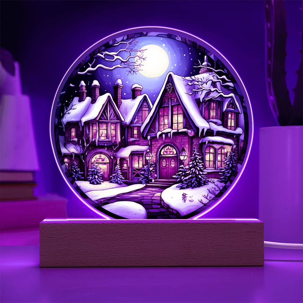 Christmas 'Charming Snowy House' - Acrylic Circle Plaque - Real Rad Boutique