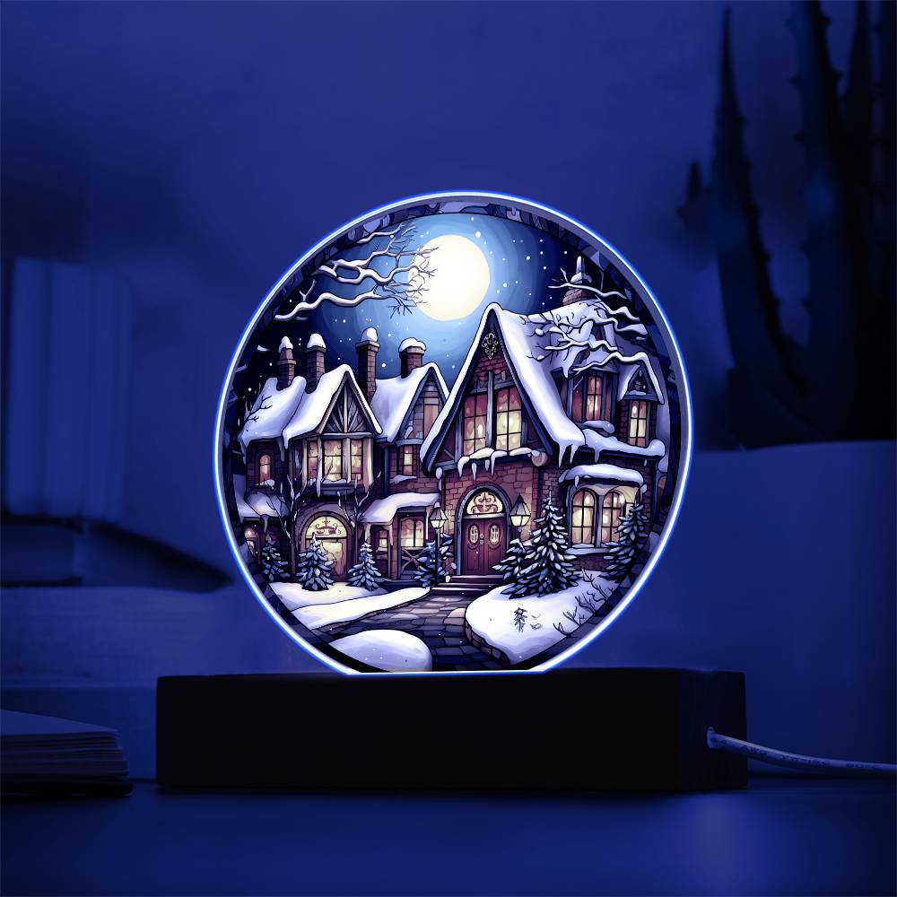 Christmas 'Charming Snowy House' - Acrylic Circle Plaque - Real Rad Boutique