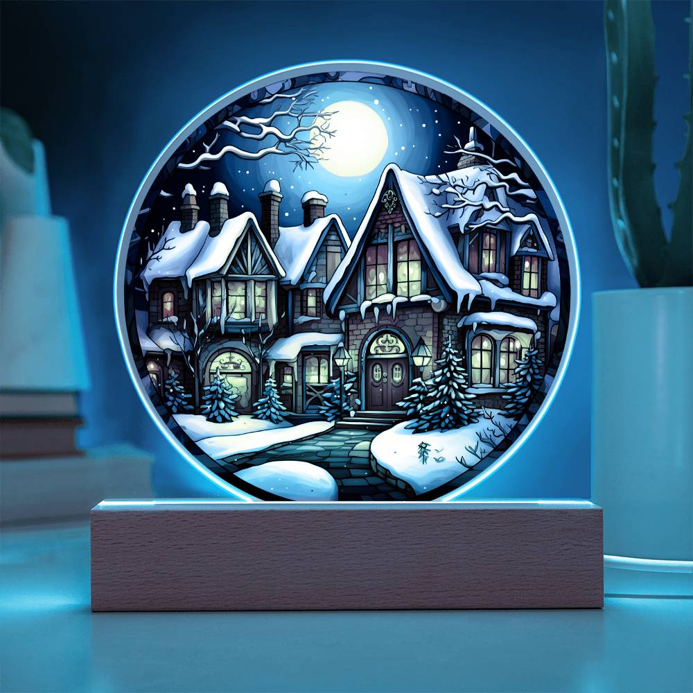 Christmas 'Charming Snowy House' - Acrylic Circle Plaque - Real Rad Boutique