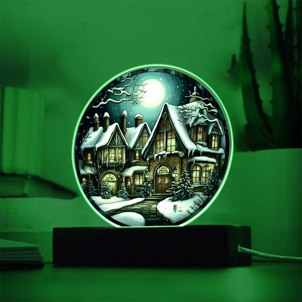 Christmas 'Charming Snowy House' - Acrylic Circle Plaque - Real Rad Boutique