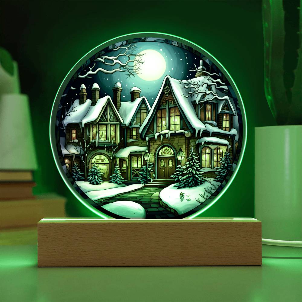 Christmas 'Charming Snowy House' - Acrylic Circle Plaque - Real Rad Boutique