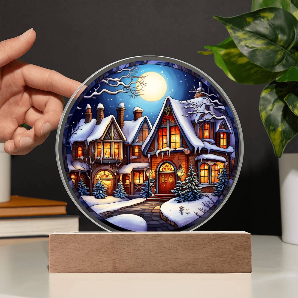 Christmas 'Charming Snowy House' - Acrylic Circle Plaque - Real Rad Boutique