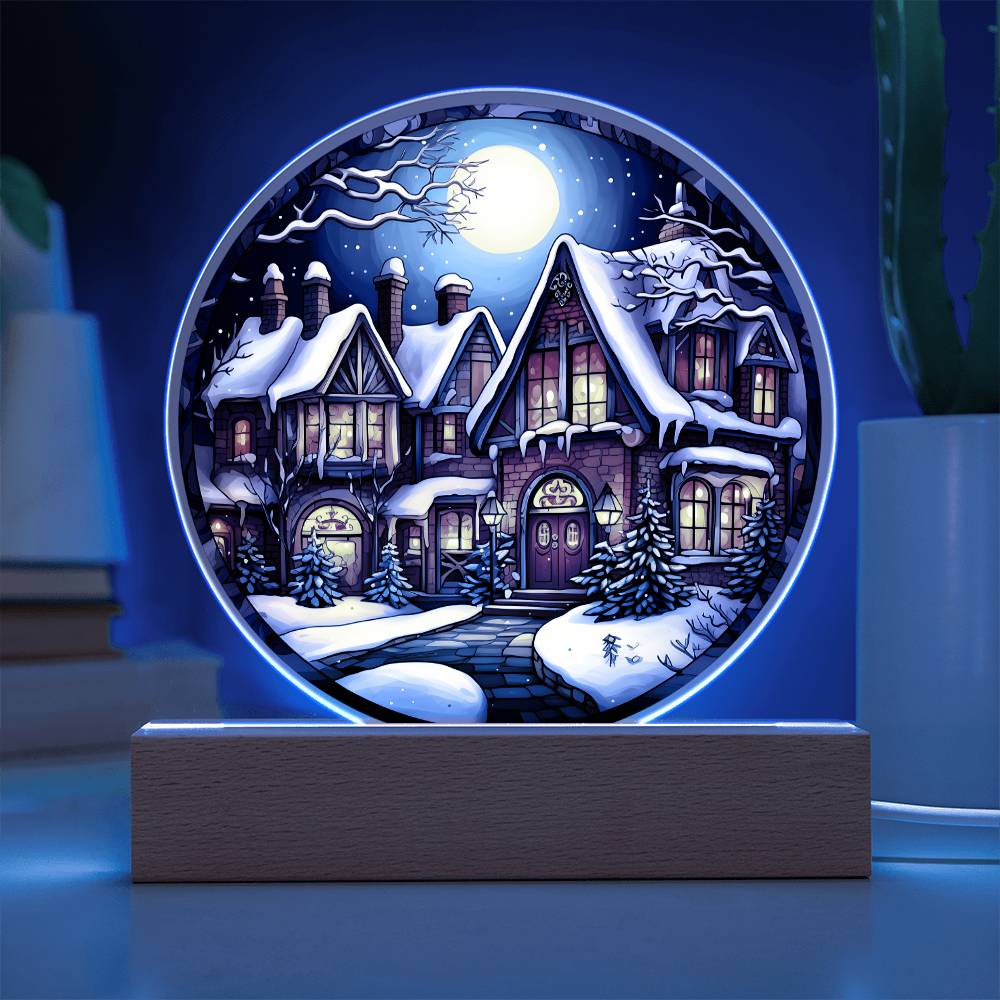 Christmas 'Charming Snowy House' - Acrylic Circle Plaque - Real Rad Boutique