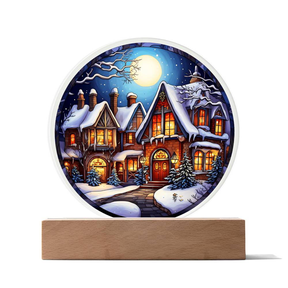 Christmas 'Charming Snowy House' - Acrylic Circle Plaque - Real Rad Boutique