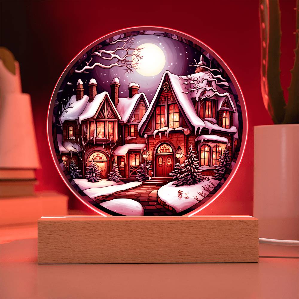 Christmas 'Charming Snowy House' - Acrylic Circle Plaque - Real Rad Boutique