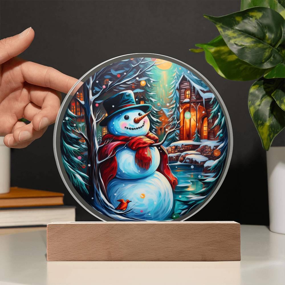 Christmas 'Frosty's Playful Charm' Acrylic Circle Plaque - Real Rad Boutique