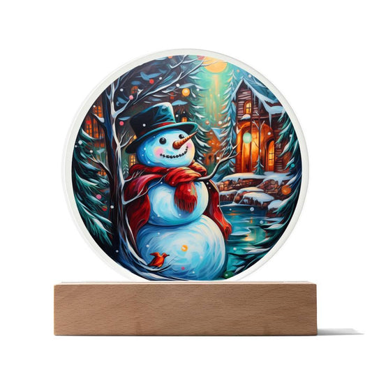 Christmas 'Frosty's Playful Charm' Acrylic Circle Plaque - Real Rad Boutique