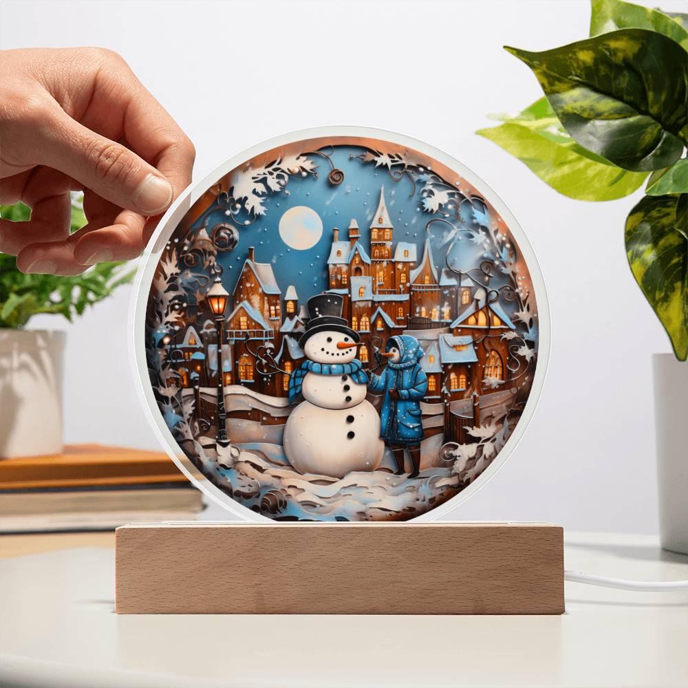 Christmas 'Snowman's Greetings' Acrylic Circle Plaque - Real Rad Boutique