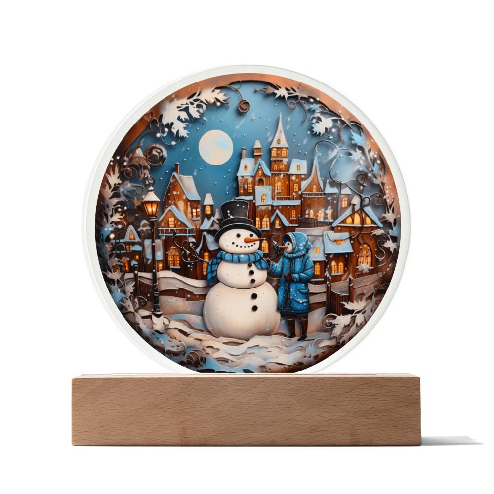 Christmas 'Snowman's Greetings' Acrylic Circle Plaque - Real Rad Boutique