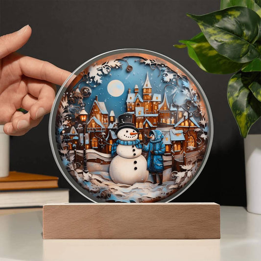 Christmas 'Snowman's Greetings' Acrylic Circle Plaque - Real Rad Boutique