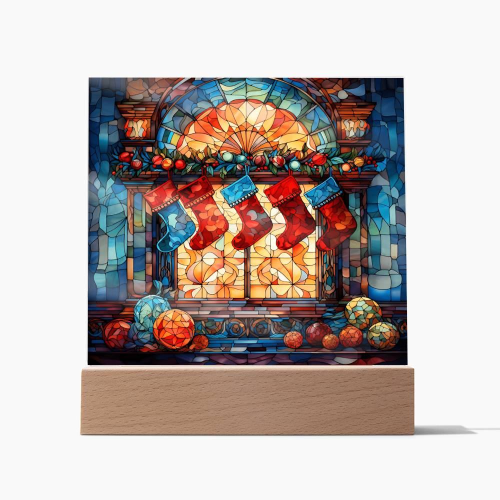 Christmas 'Stockings and Stained Glass' Acrylic Square Plaque - Real Rad Boutique