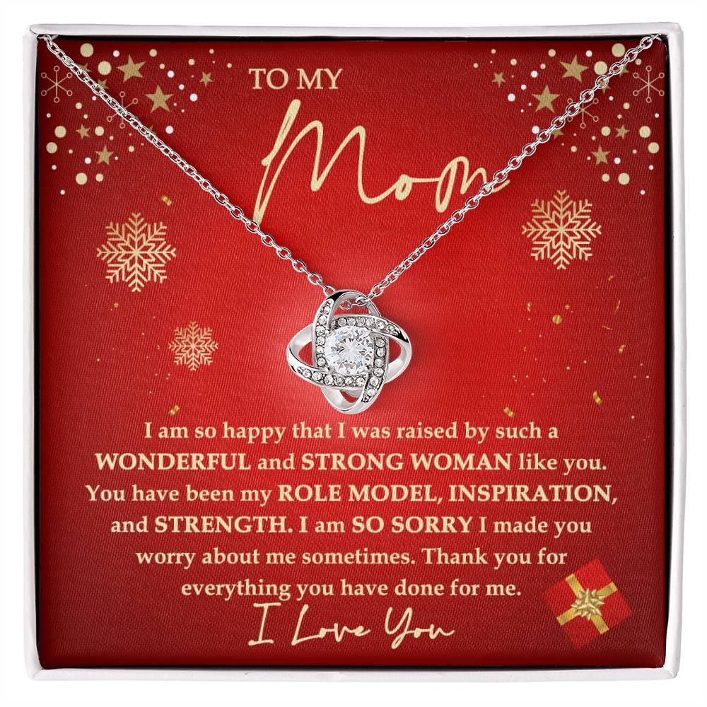 Christmas 'Wonderful & Strong Woman Mom' Love Knot Necklace - Real Rad Boutique