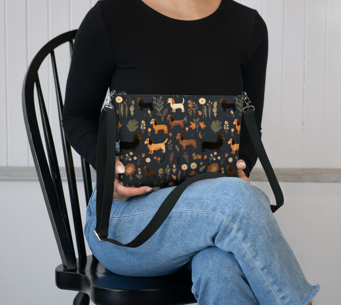 Dachshund with Flowers - Dachshund Vegan Leather Crossbody Purse - Real Rad Boutique