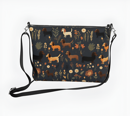 Dachshund with Flowers - Dachshund Vegan Leather Crossbody Purse - Real Rad Boutique