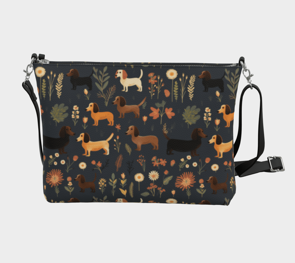 Dachshund with Flowers - Dachshund Vegan Leather Crossbody Purse - Real Rad Boutique