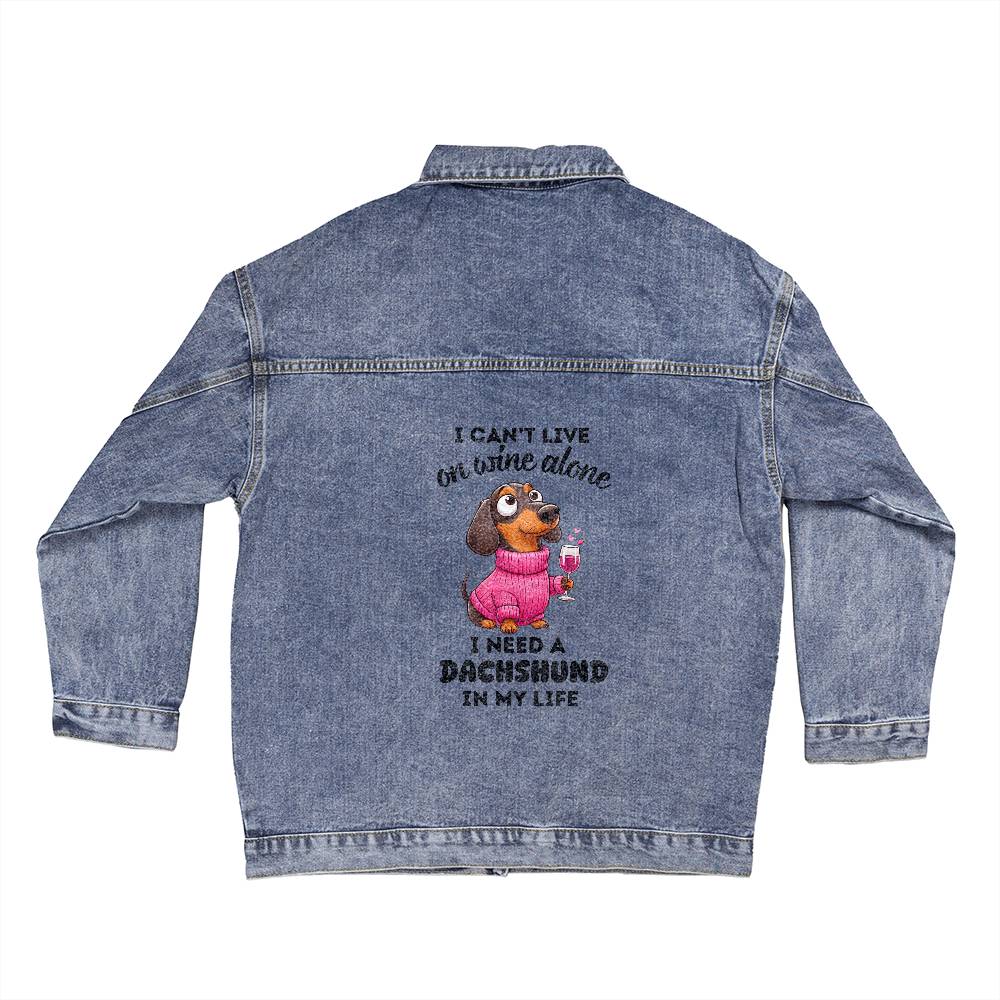 Dachshund's & Wine Time - Oversized Women's Denim Jacket - Real Rad Boutique