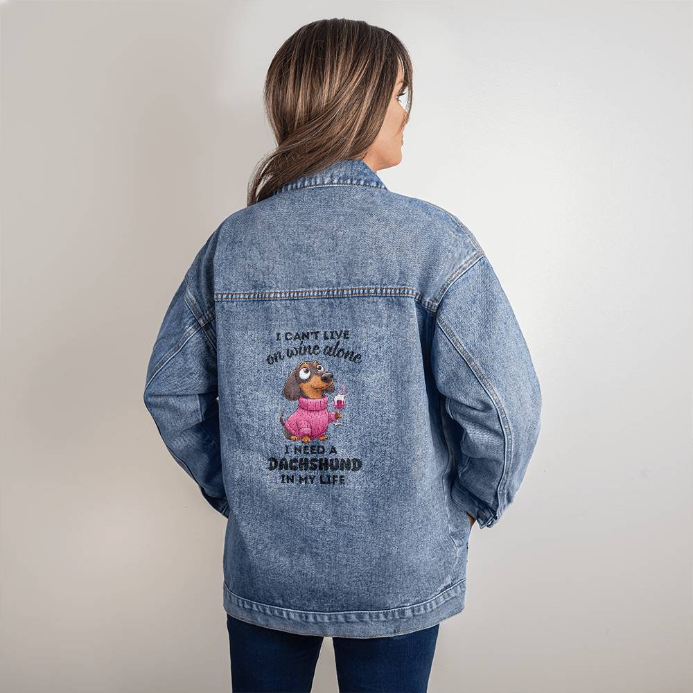 Dachshund's & Wine Time - Oversized Women's Denim Jacket - Real Rad Boutique