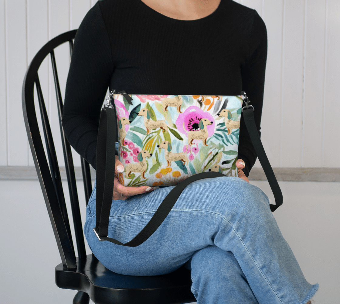 Floral Paws - Dachshund Vegan Leather Crossbody Purse - Real Rad Boutique