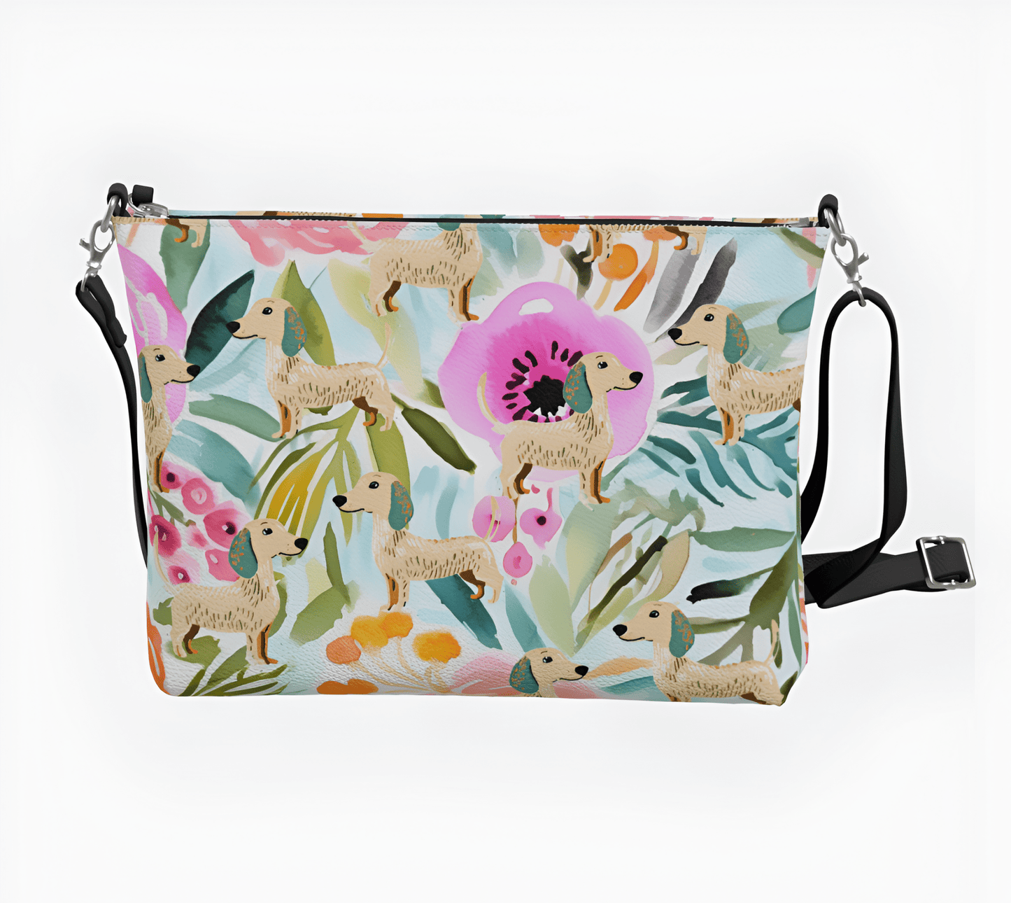 Floral Paws - Dachshund Vegan Leather Crossbody Purse - Real Rad Boutique