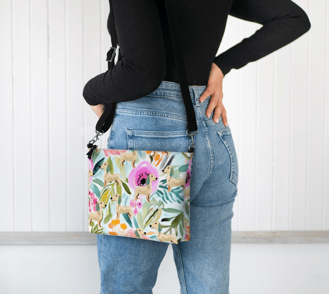 Floral Paws - Dachshund Vegan Leather Crossbody Purse - Real Rad Boutique