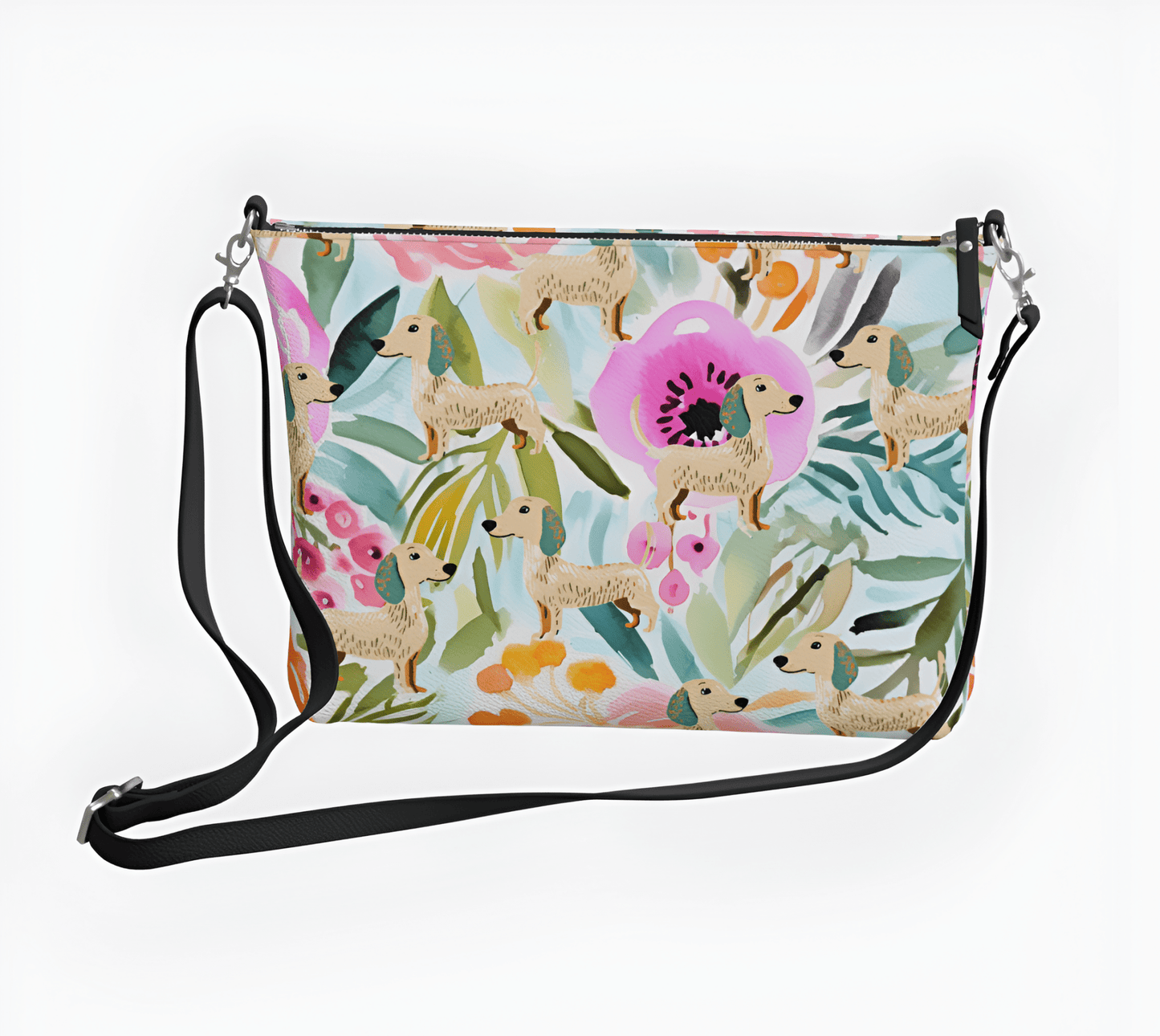 Floral Paws - Dachshund Vegan Leather Crossbody Purse - Real Rad Boutique