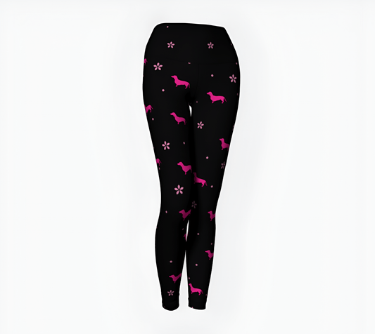 Flower Dachshund Power - Dachshund Yoga Leggings - Real Rad Boutique