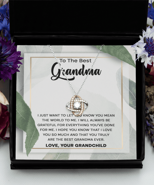 'Grandma You Mean The World To Me' Love Knot Rose Gold Necklace - Real Rad Boutique