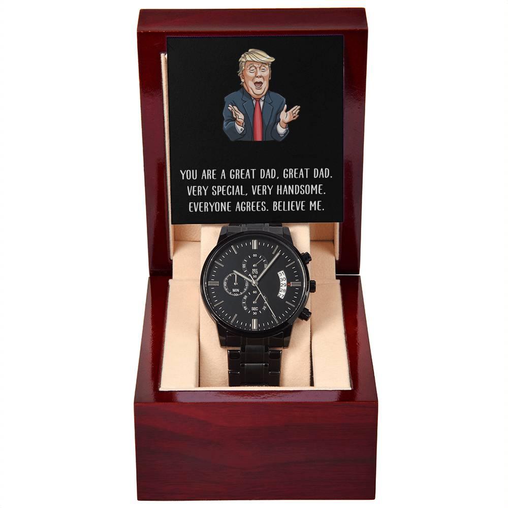 'Great Dad' Black Chronograph Watch - Real Rad Boutique