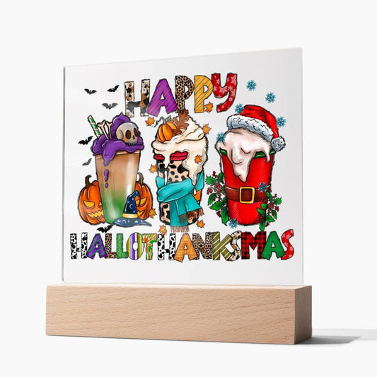 Halloween 'Happy Hallothanksmas' Acrylic Square Plaque - Real Rad Boutique