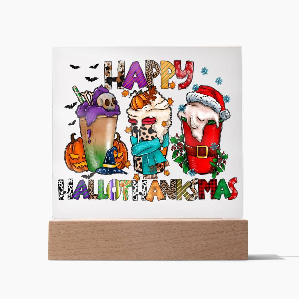 Halloween 'Happy Hallothanksmas' Acrylic Square Plaque - Real Rad Boutique