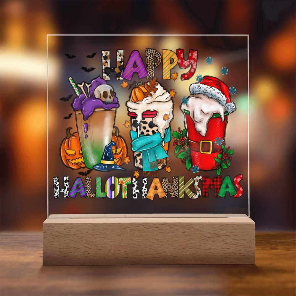 Halloween 'Happy Hallothanksmas' Acrylic Square Plaque - Real Rad Boutique