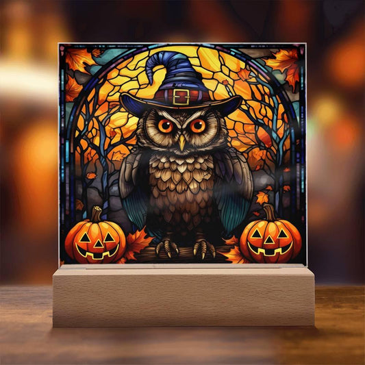 Halloween 'Haunted Owl' Acrylic Square Plaque - Real Rad Boutique