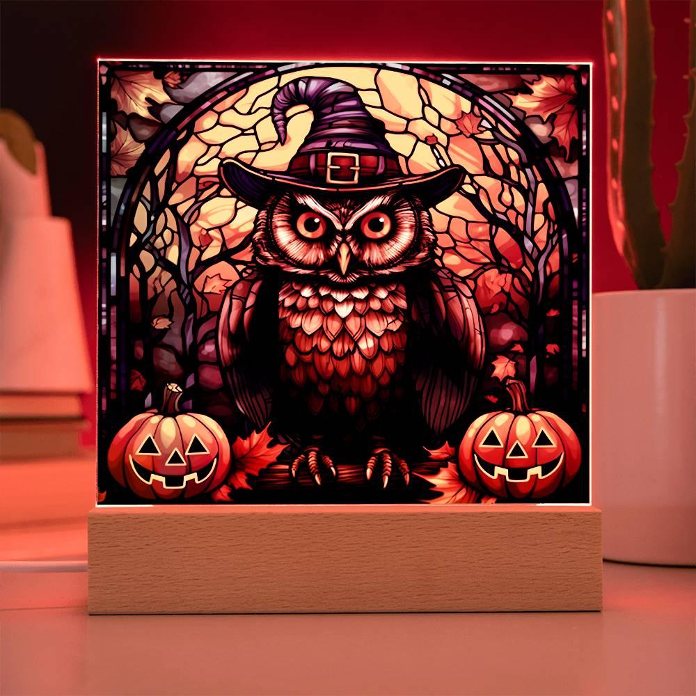 Halloween 'Haunted Owl' Acrylic Square Plaque - Real Rad Boutique