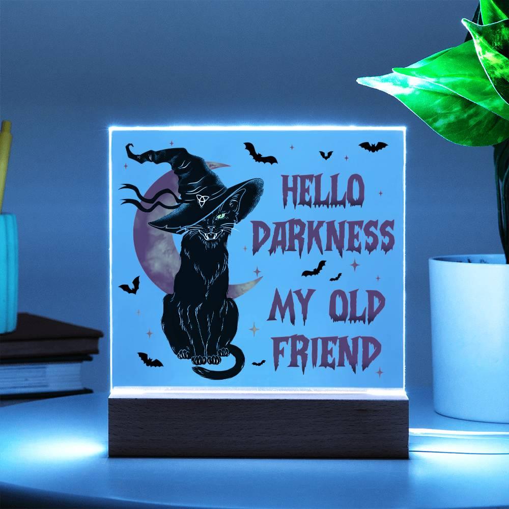 Halloween 'Hello Darkness, Purrfect Companion' Acrylic Square Plaque - Real Rad Boutique