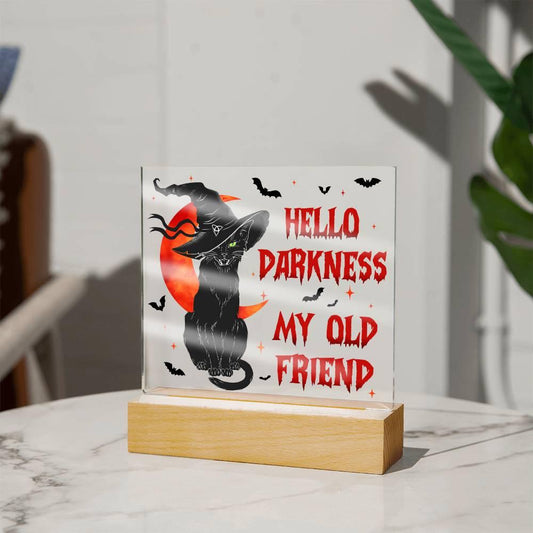 Halloween 'Hello Darkness, Purrfect Companion' Acrylic Square Plaque - Real Rad Boutique