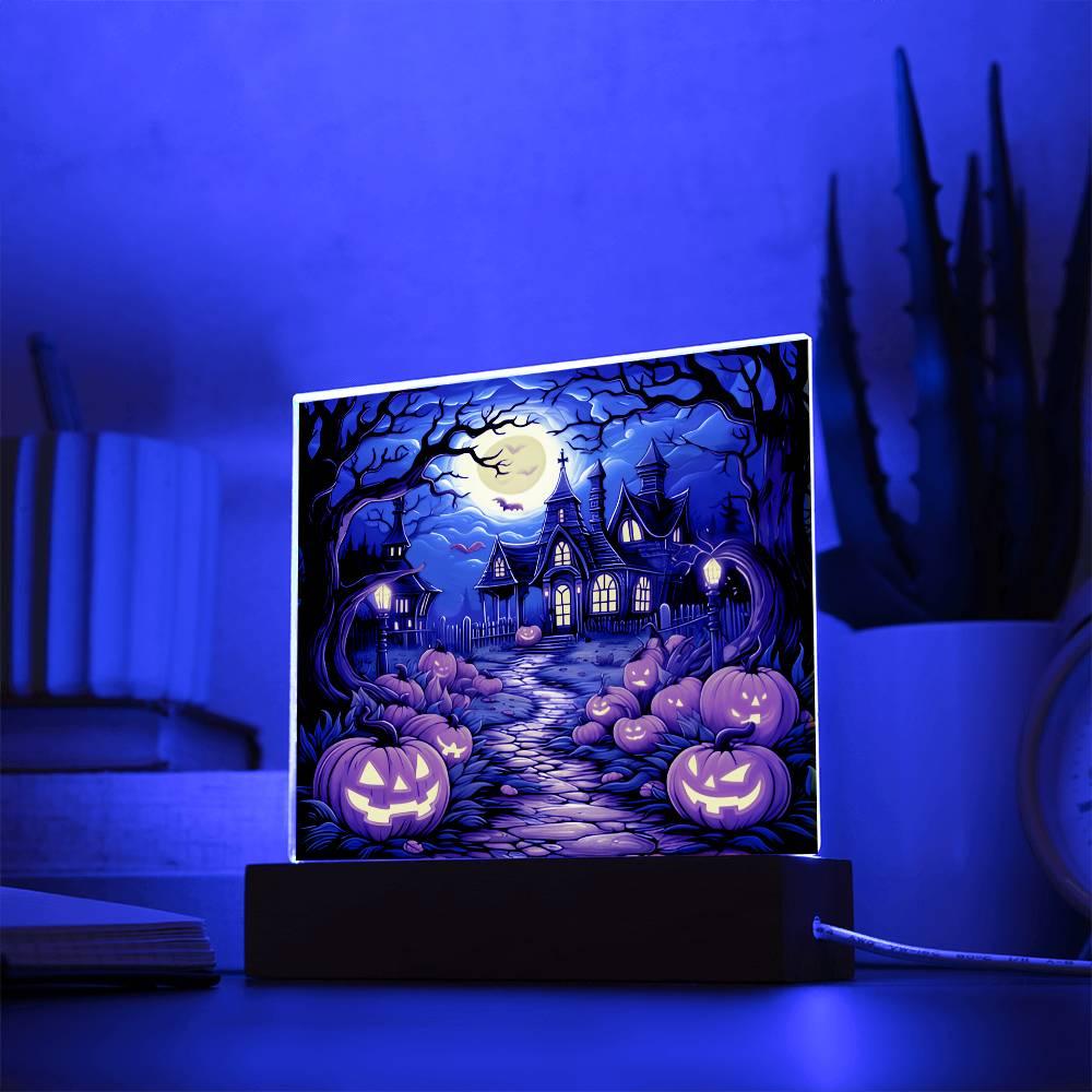 Halloween 'Pumpkin Manor' Acrylic Square Plaque - Real Rad Boutique