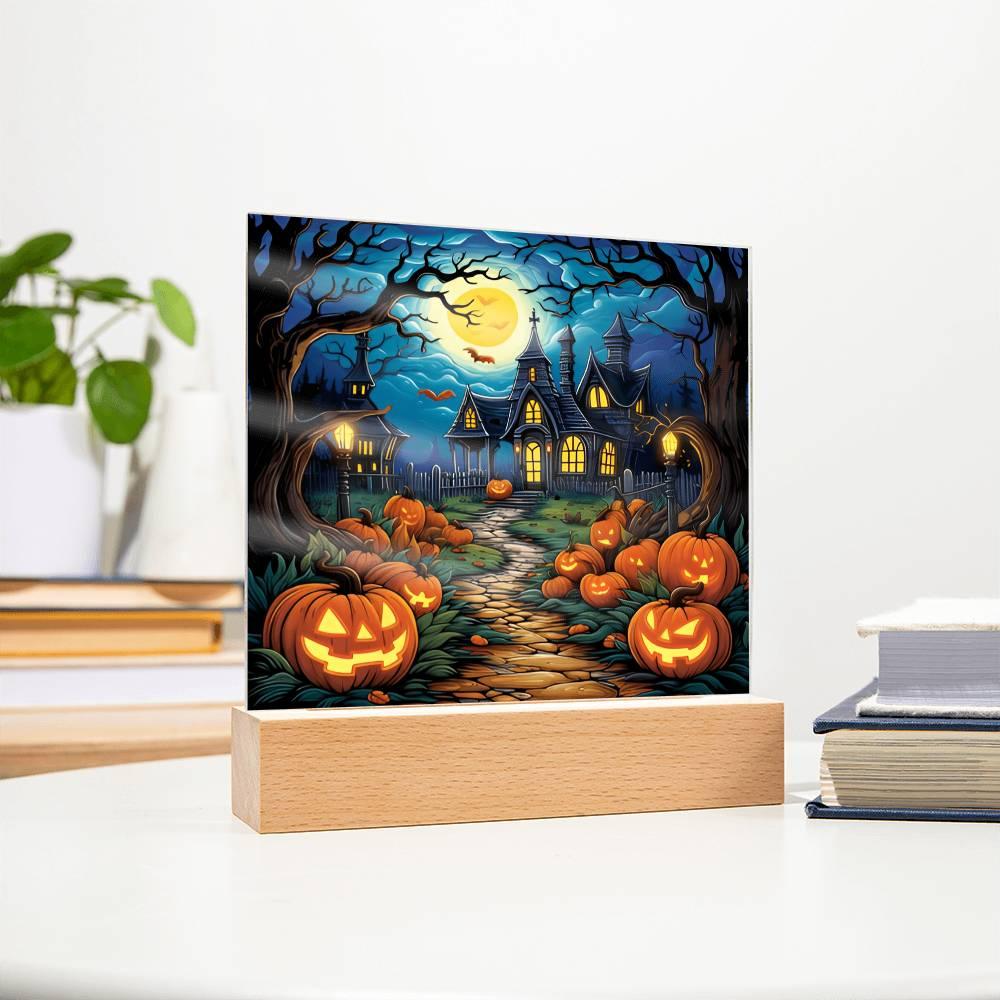 Halloween 'Pumpkin Manor' Acrylic Square Plaque - Real Rad Boutique