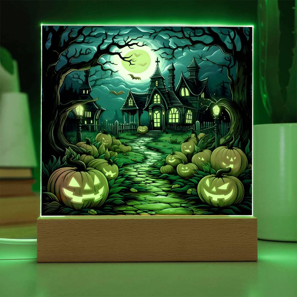 Halloween 'Pumpkin Manor' Acrylic Square Plaque - Real Rad Boutique