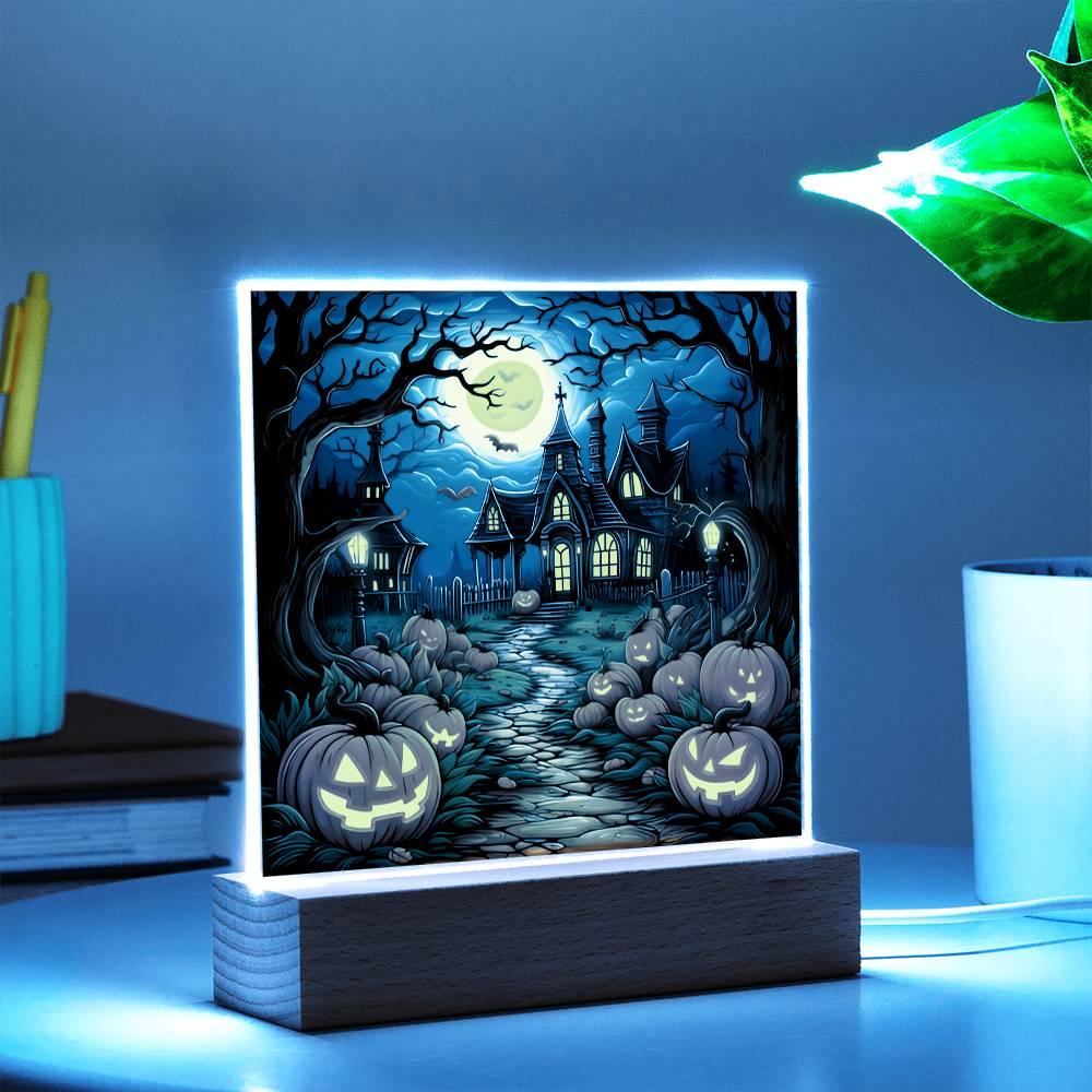 Halloween 'Pumpkin Manor' Acrylic Square Plaque - Real Rad Boutique