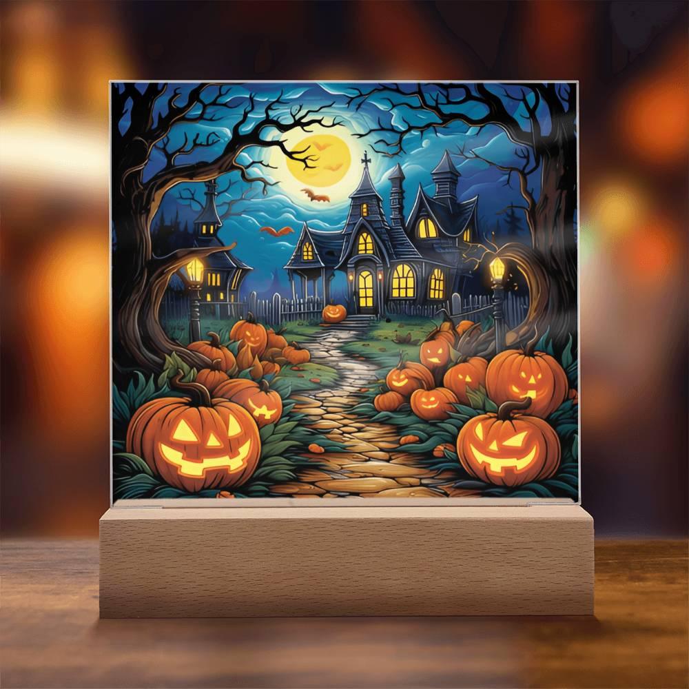 Halloween 'Pumpkin Manor' Acrylic Square Plaque - Real Rad Boutique