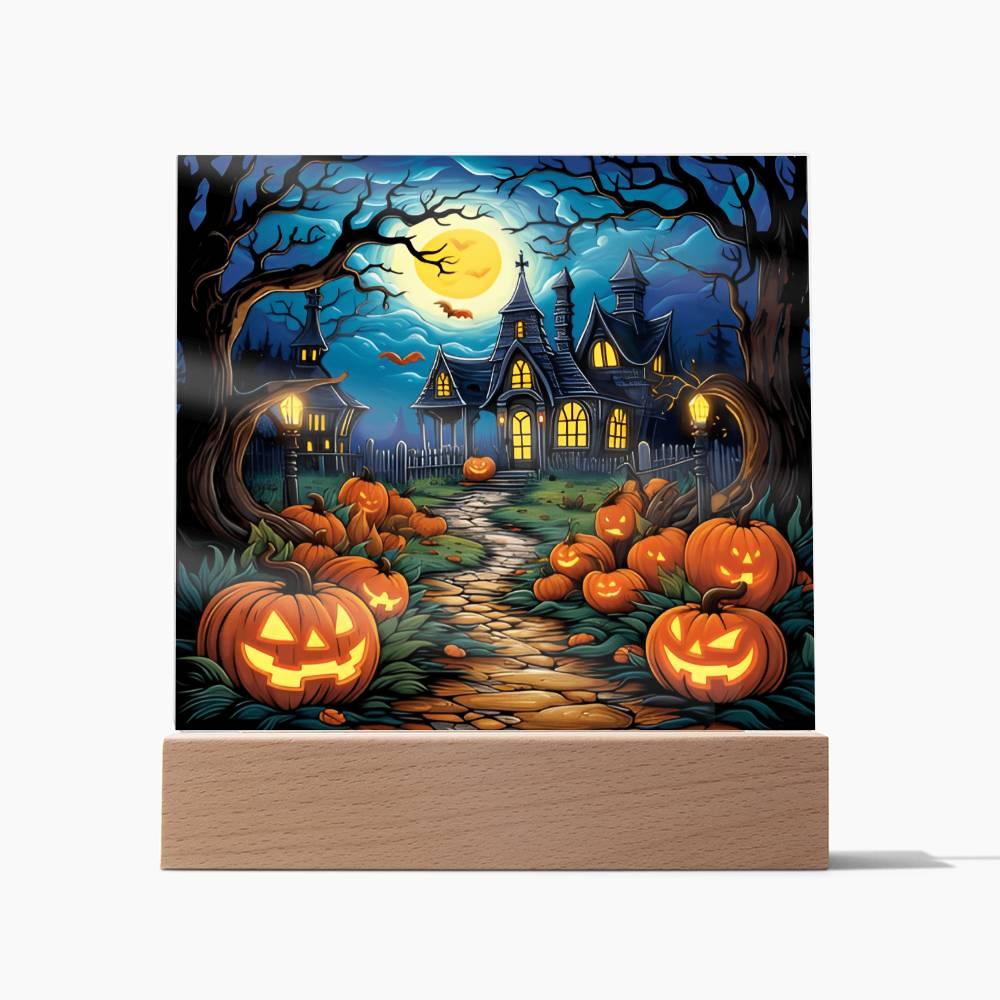 Halloween 'Pumpkin Manor' Acrylic Square Plaque - Real Rad Boutique