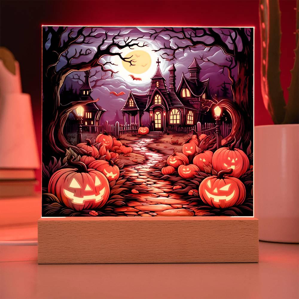 Halloween 'Pumpkin Manor' Acrylic Square Plaque - Real Rad Boutique