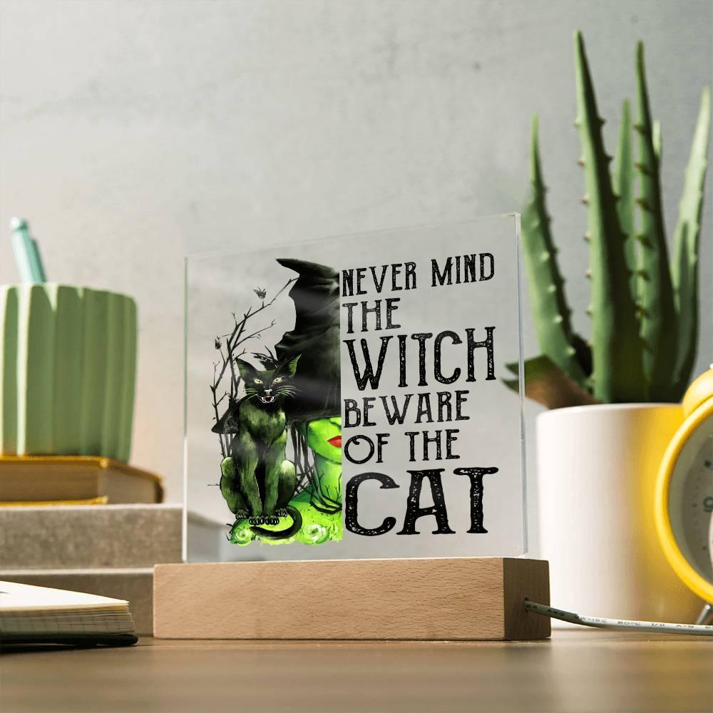 Halloween 'The Witch & the Cat' Acrylic Square Plaque - Real Rad Boutique