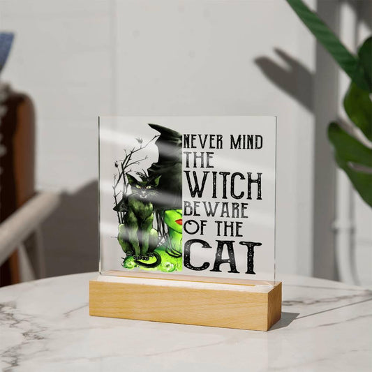 Halloween 'The Witch & the Cat' Acrylic Square Plaque - Real Rad Boutique