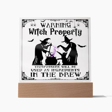 Halloween 'Warning Witch Property' Acrylic Square Plaque - Real Rad Boutique