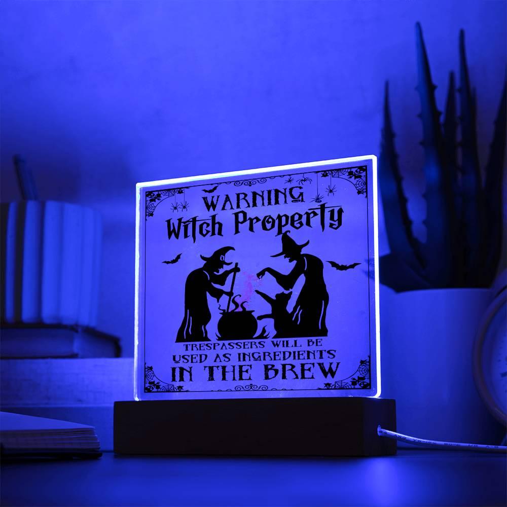 Halloween 'Warning Witch Property' Acrylic Square Plaque - Real Rad Boutique