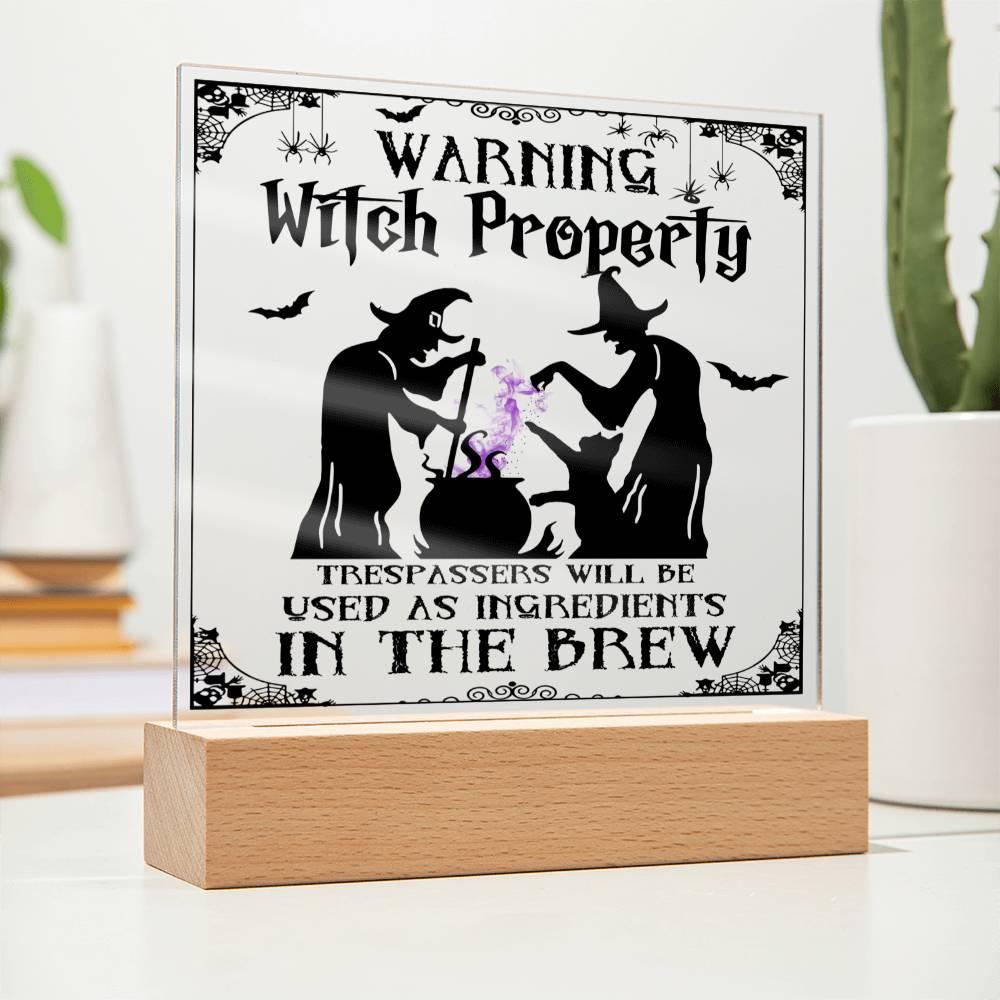 Halloween 'Warning Witch Property' Acrylic Square Plaque - Real Rad Boutique