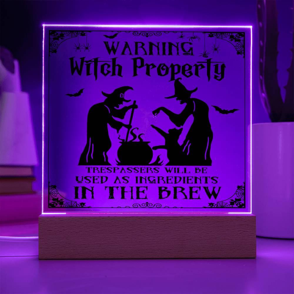 Halloween 'Warning Witch Property' Acrylic Square Plaque - Real Rad Boutique