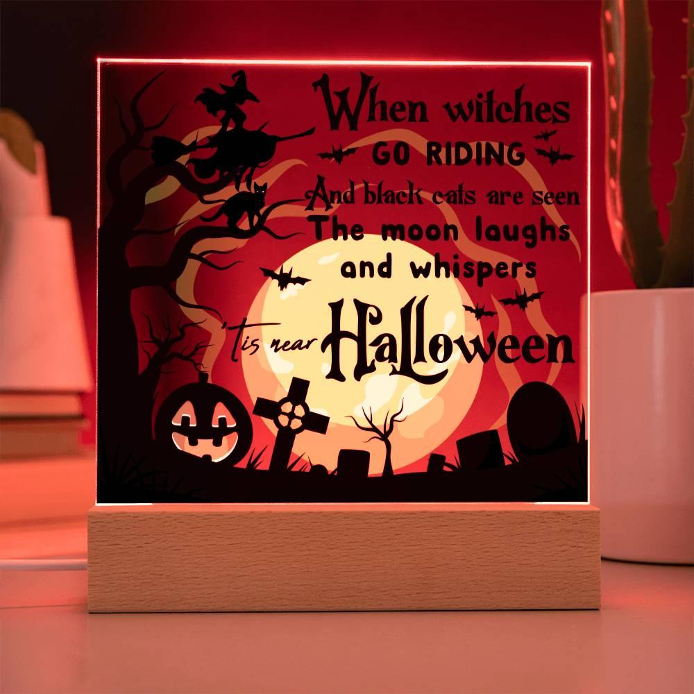 Halloween 'Witchy Whiskers & Moonlit Meows' Acrylic Square Plaque - Real Rad Boutique