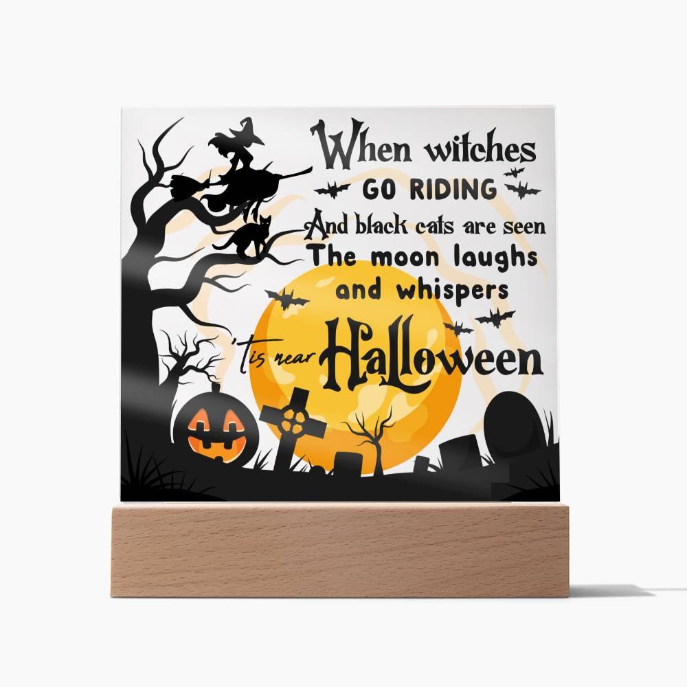 Halloween 'Witchy Whiskers & Moonlit Meows' Acrylic Square Plaque - Real Rad Boutique